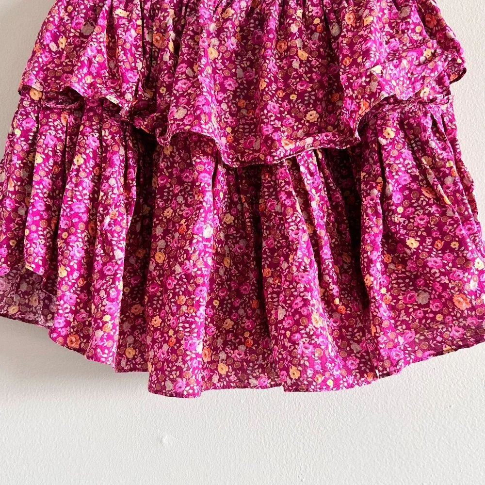 LoveShackFancy Ruffle Mini Skirt | Cherry Wine | Size Small